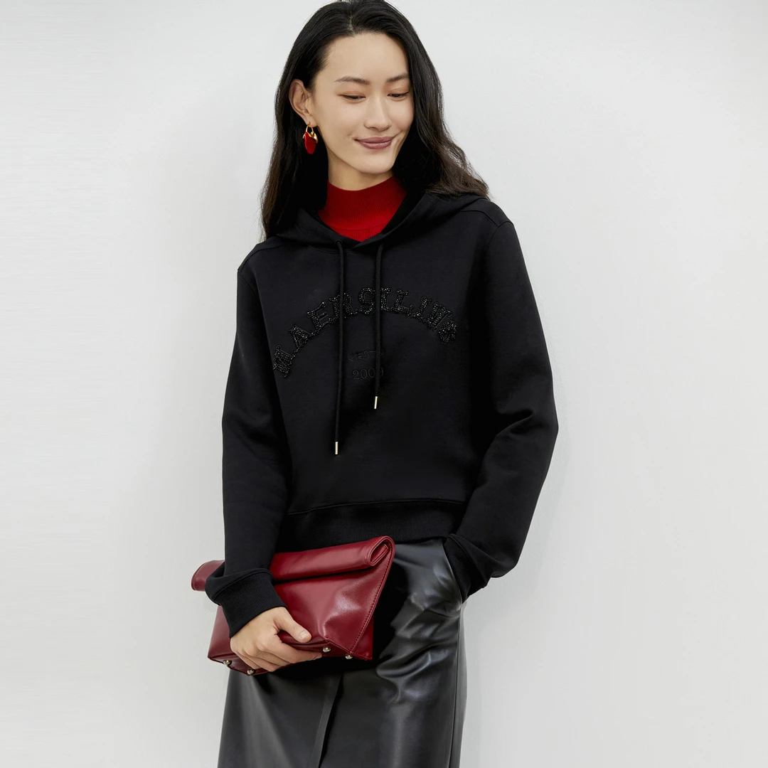 【晨粉专享价】轻运动休闲年冬季新年通勤印花长袖连帽卫衣