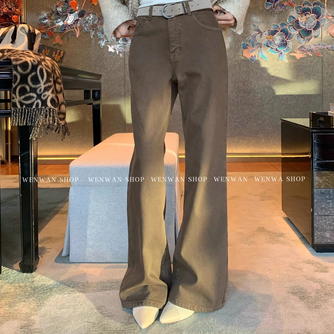 【群4】复古牛仔裤女秋冬加绒高腰显瘦阔腿裤