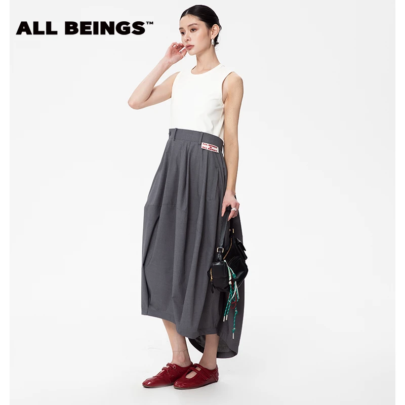 ALL BEINGS25春夏设计师新款解构拼接羊毛混纺无袖连衣裙女