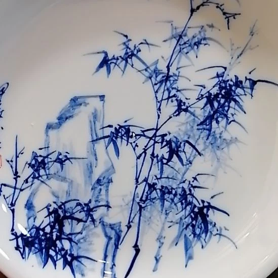 仅***已摆件陶景德镇陶瓷手绘板桥竹壶承直径15.8cm