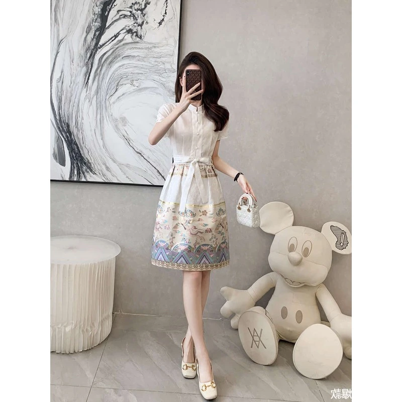 新中式国风刺绣马面裙女春夏季新款中长款时尚衬衫连衣裙日常通勤