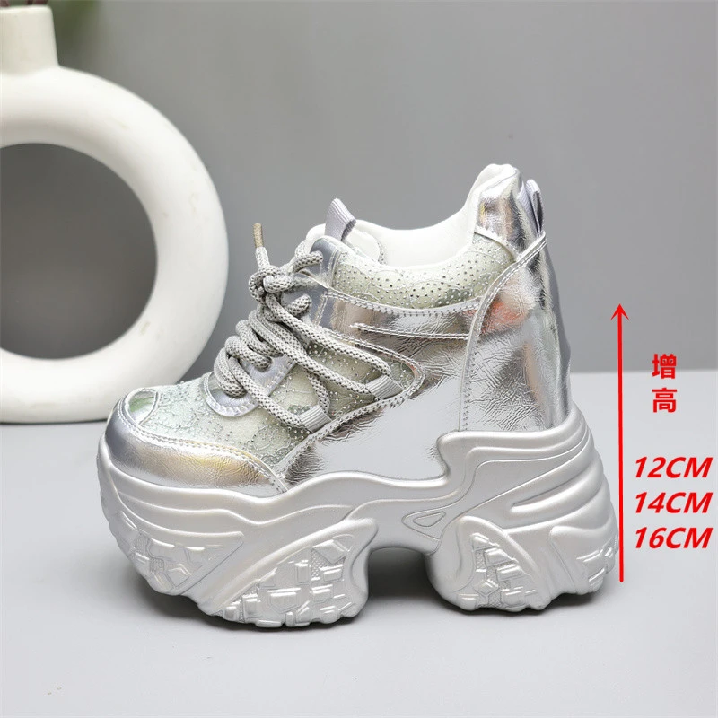 16cm超高跟老爹鞋女2025夏季新款网面透气厚底增高运动休闲鞋14cm