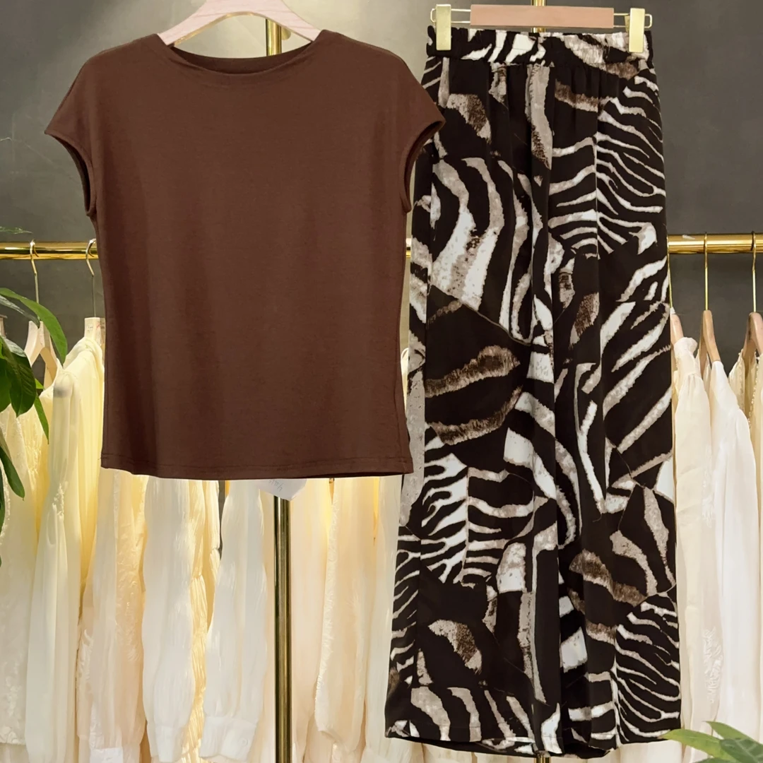 【两件套】时尚套装2025夏季新款休闲减龄上衣+阔腿裤套装M591