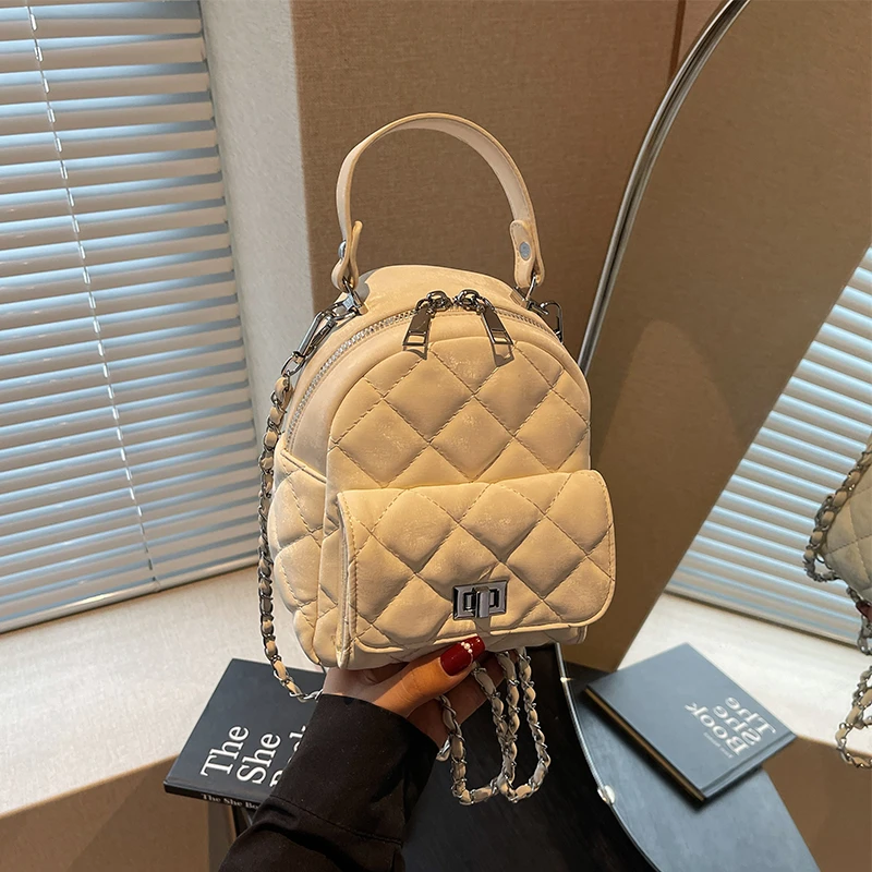 艾米兔女包2025新款纯色百搭菱格手提包洋气时尚潮流休闲双肩包