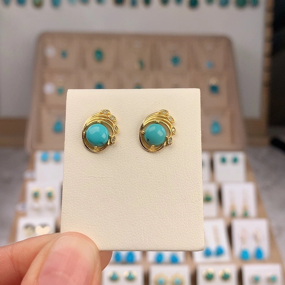 绿松石银S925镶嵌耳饰