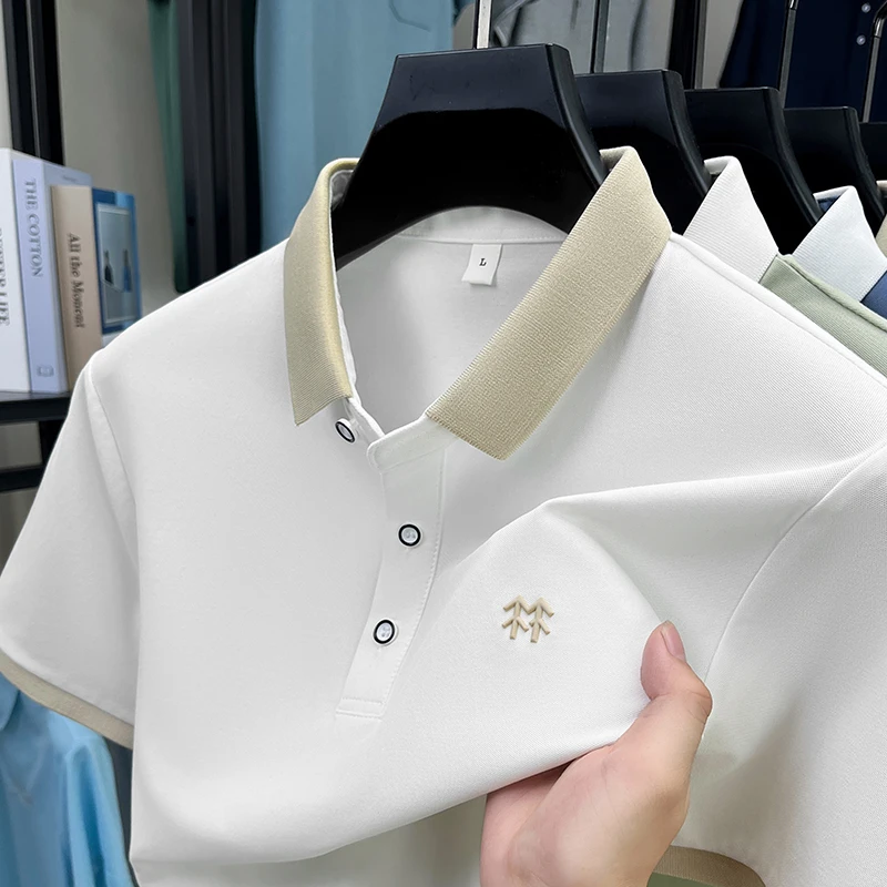 polo衫两棵树休闲男款夏季纯色Polo衫免烫商场同款修身短袖翻领