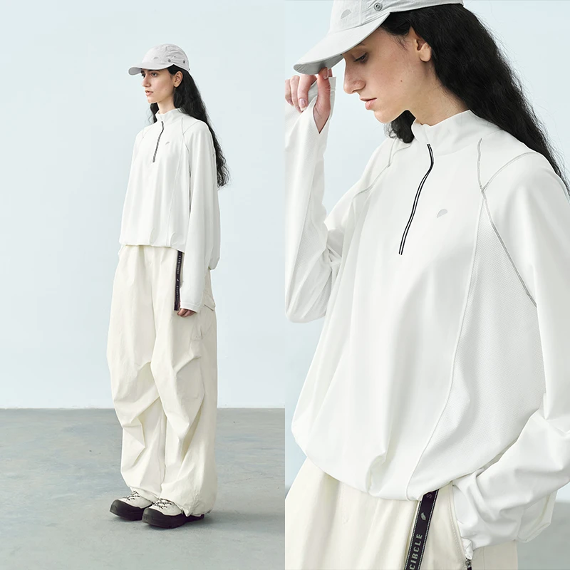 半圆女装[运动]2025春新半开门襟运动休闲立领T恤女上衣15611207