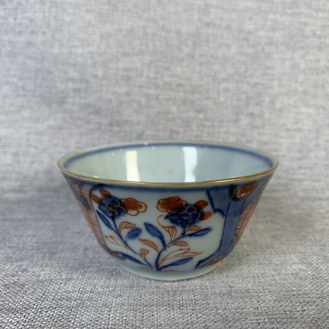 清代青花矾红描金花卉杯真品国营镇江市文物商店3068055