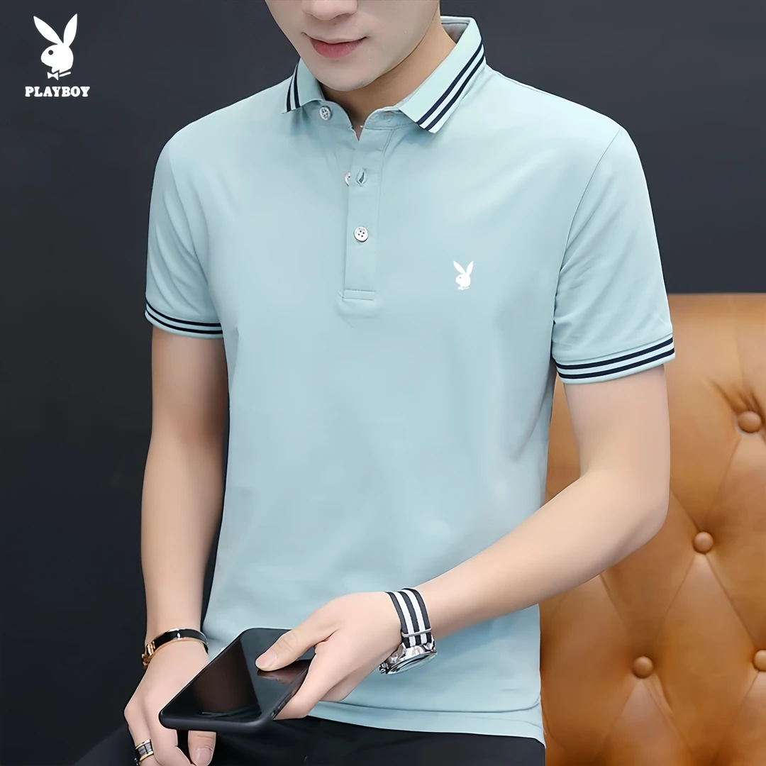 花花公子polo衫男士夏季薄款商务休闲翻领短袖t恤百搭透气上衣服