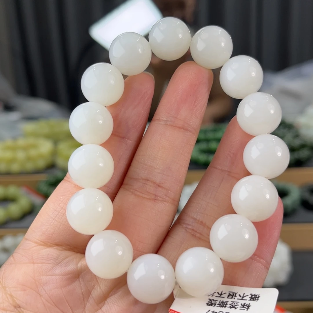 手串未镶嵌和田玉新疆且末金山白玉卡14圆珠