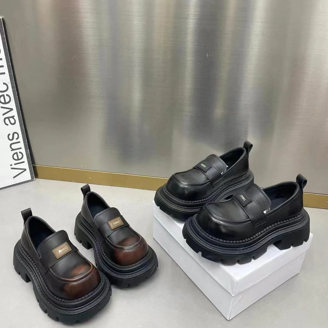 【7公分】欧货厚底乐福鞋女2024年春新款复古增高单鞋英伦风小皮鞋