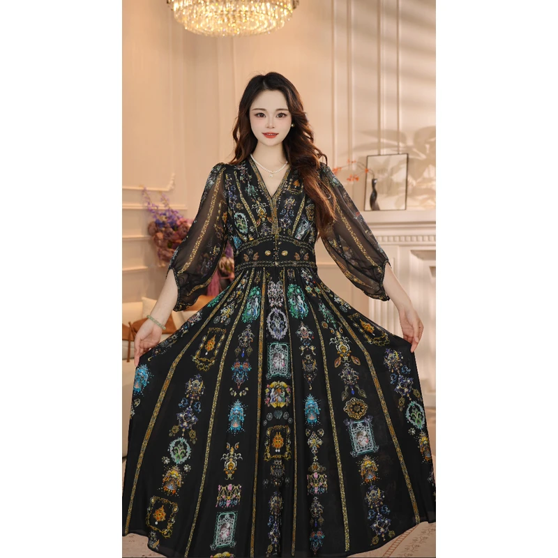 【维也纳】25年新定位花名媛风优雅气质收腰高端连衣裙