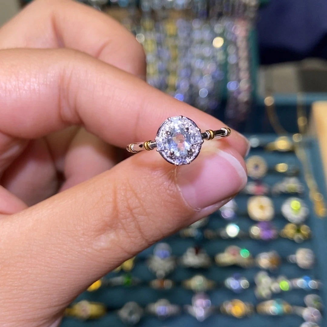 戒指银S925镶嵌海蓝宝石