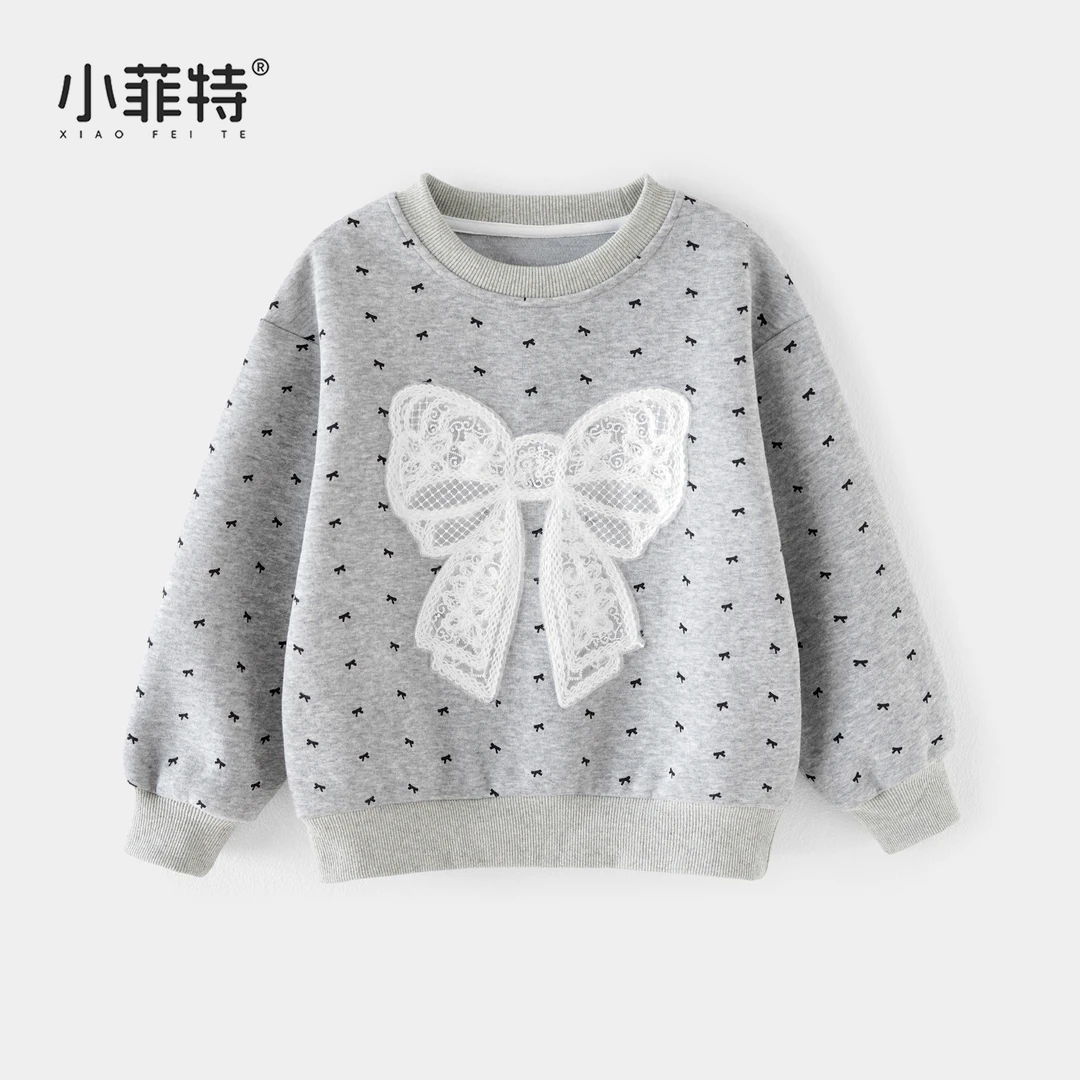 小菲特春季新款女童洋气蝴蝶结圆领卫衣儿童装长袖上衣BGYC51084
