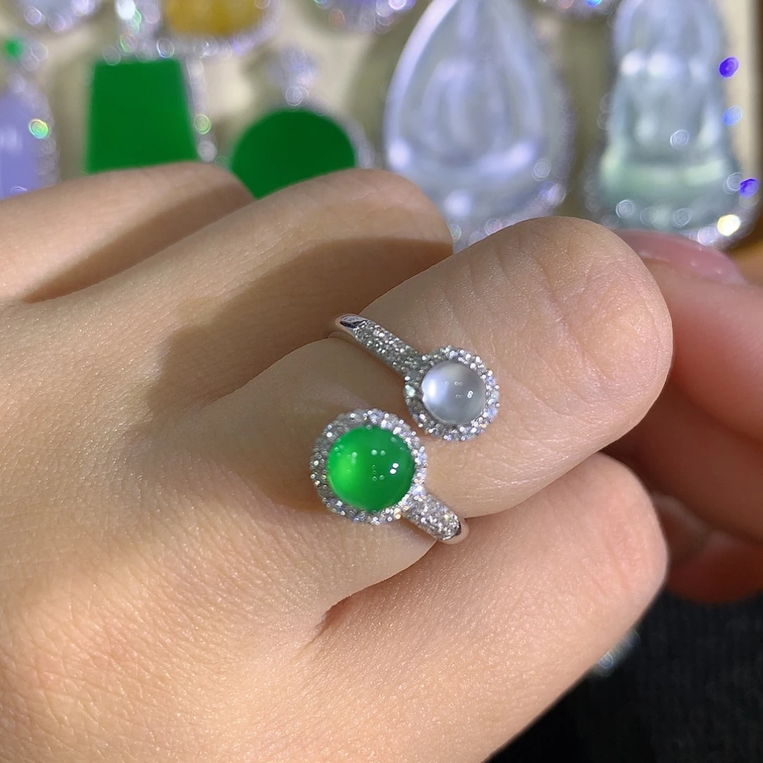 翡翠18K金镶嵌戒指设计款