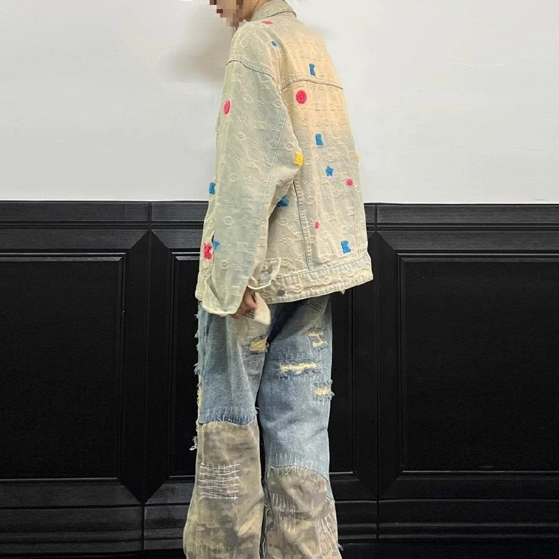 有点帅***美式街黄泥水洗做旧复古牛仔衣宽松潮牌小众外套