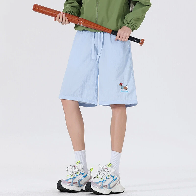 多巴胺小狗刺绣速干短裤男夏季潮牌美式运动宽松情侣四五分沙滩裤