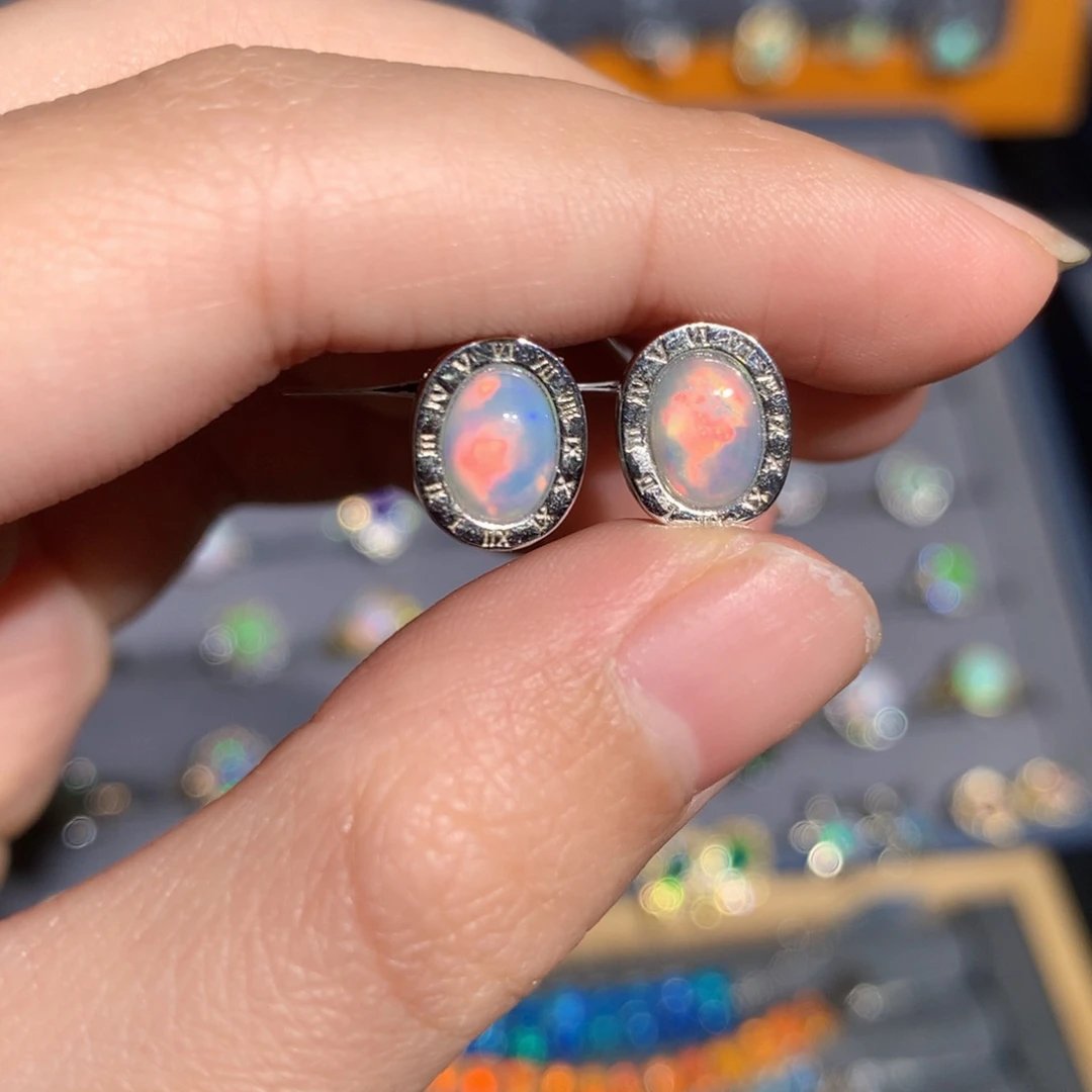 银S925镶嵌欧泊欧泊耳饰y