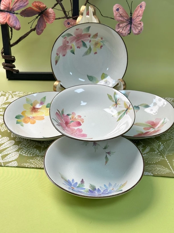 【一起淘儿】E62#和蓝盘花卉款式创意陶瓷菜盘粉色盘子家用餐盘餐具