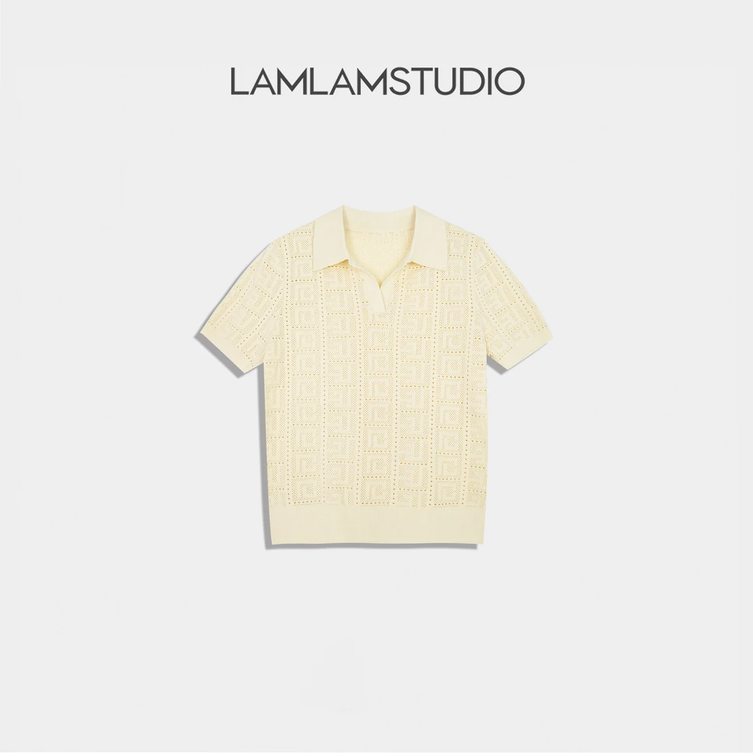 “贵贵POLO”纯棉镂空POLO领休闲提花针织T恤 张一琳 G224T