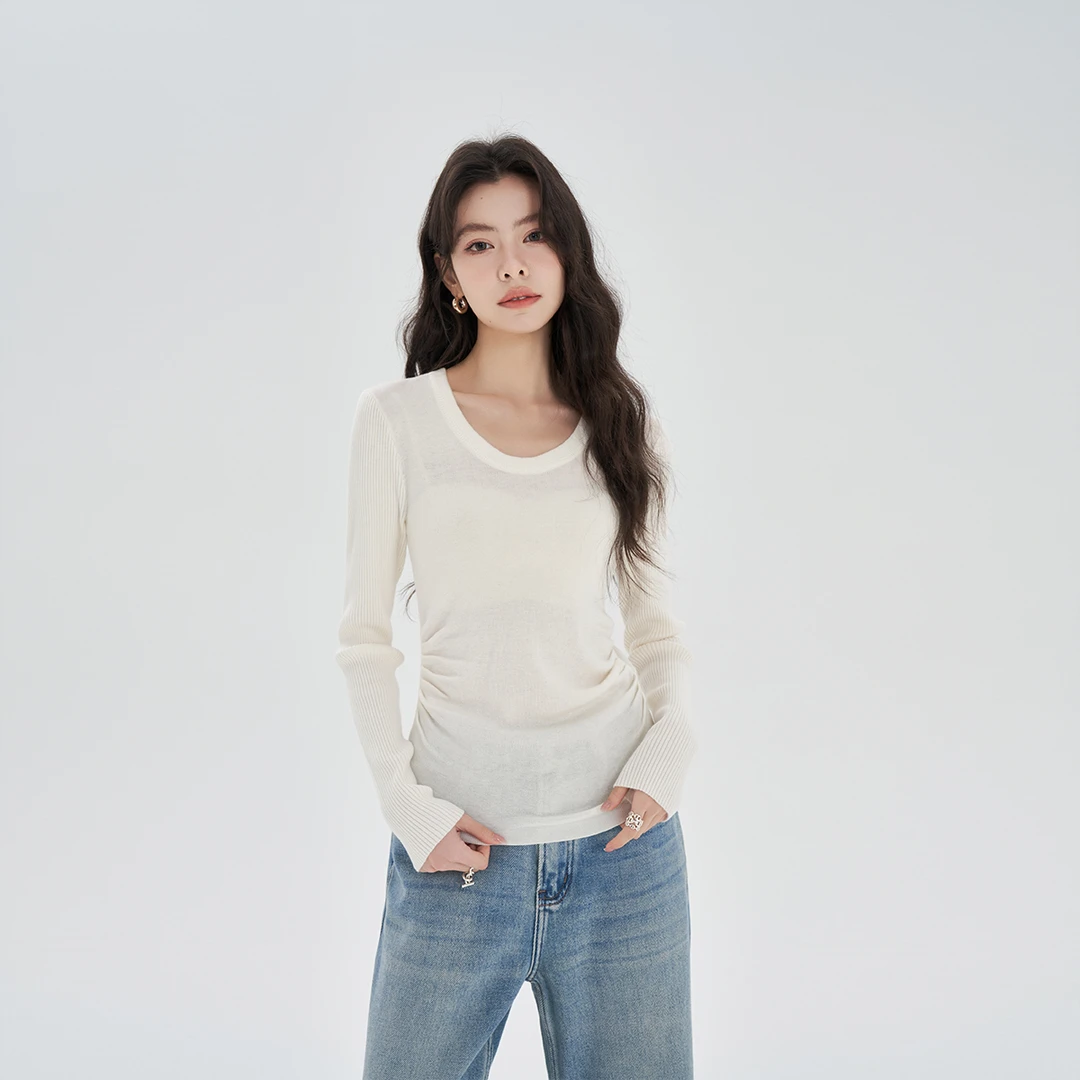 Moprobably李予诺「U褶衫」时尚个性褶皱百搭针织打底毛衫L4476402