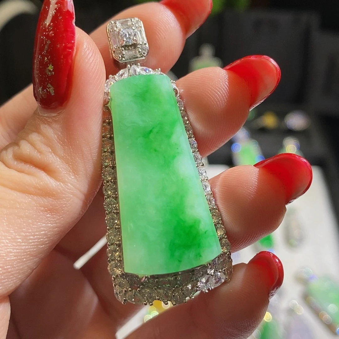 翡翠颈饰银S925镶嵌颖天然翡翠