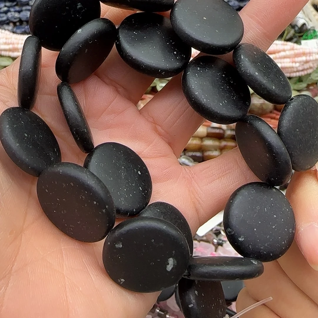 玛瑙/玉髓合金珠宝半成品哑光黑耀石20mm一条