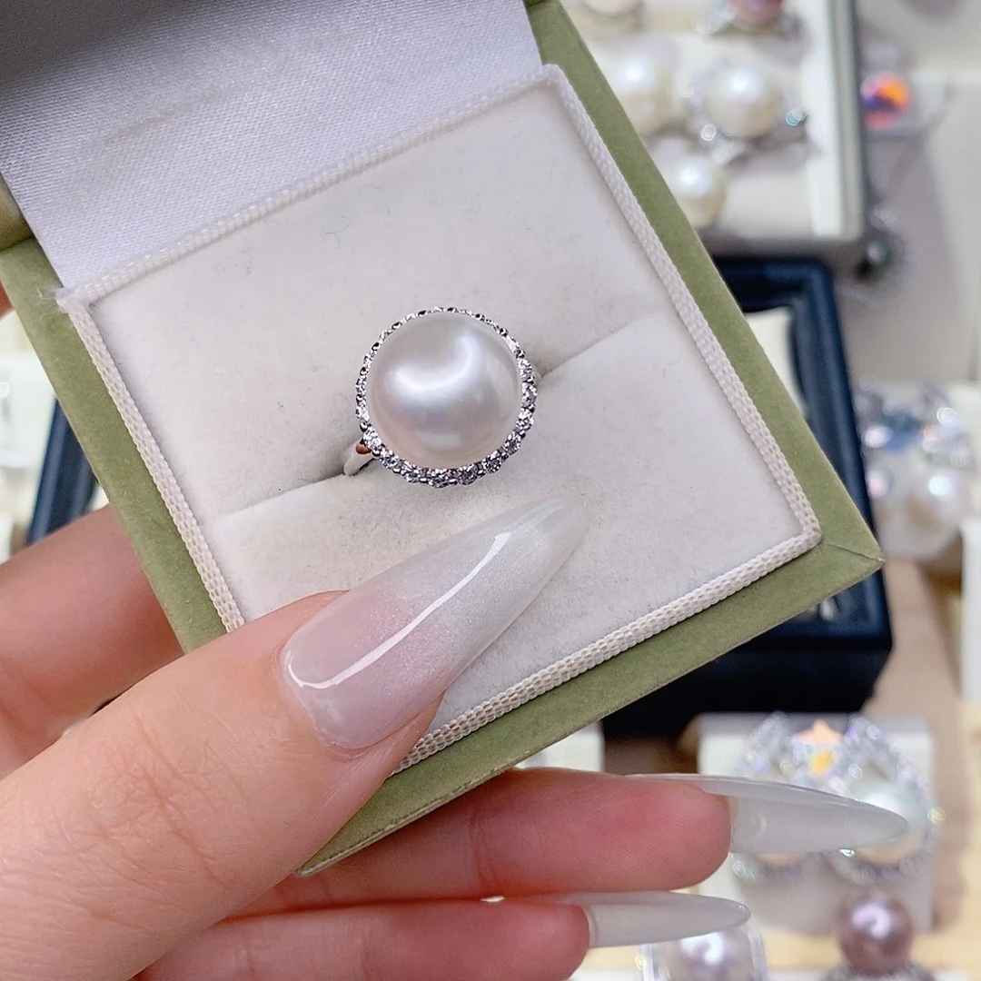 一***光戒指银S925镶嵌淡水珍珠12➕