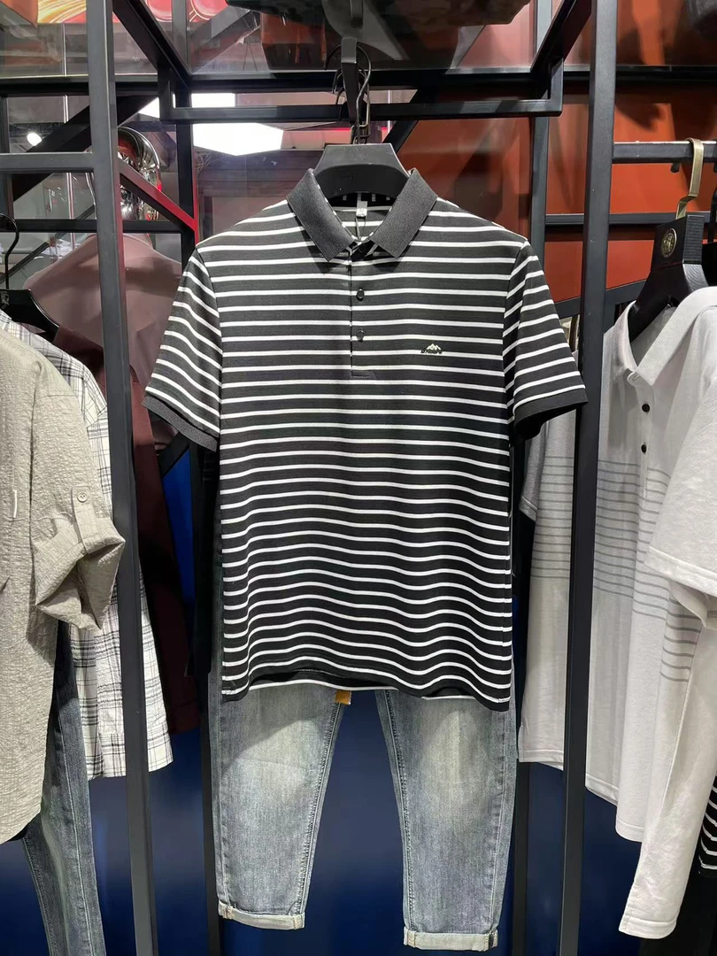 高品质条纹短袖男合体型春季夏季Polo衫polo针织男士时尚半袖翻领