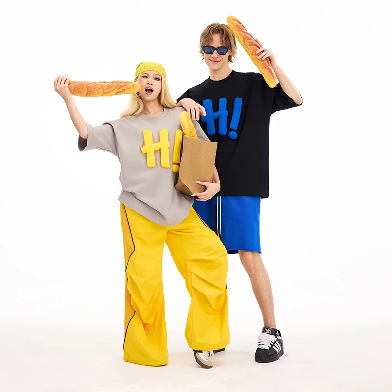 SQQZPROJECT潮流宽松300g春夏立体塞棉Hi字母短袖T恤鸡米花工作室