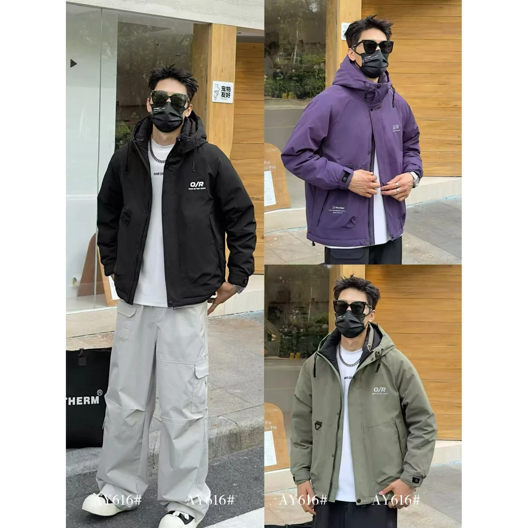 “AW”冬季加厚情侣款羽绒服外套保暖休闲百搭结构冲锋衣Z-616孤