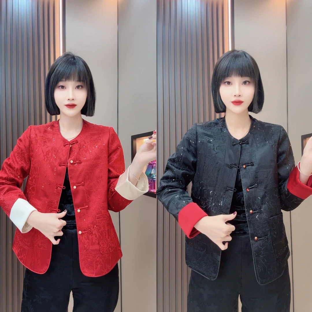 敏宝＋9521南油定制新中式亮片国风盘扣长袖外套