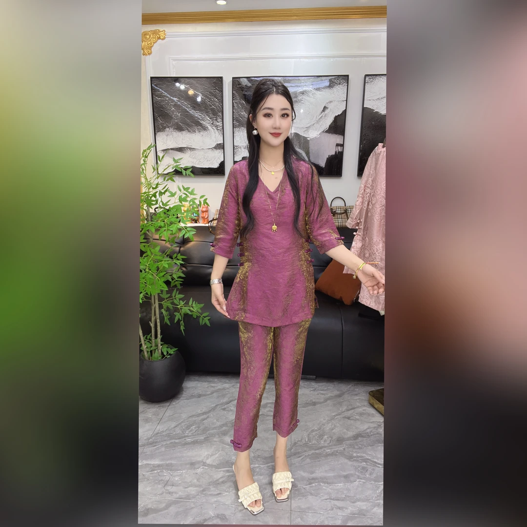 （9968）雪颖家2025年夏季新款幻彩鎏光Duan显瘦气质国风套转女