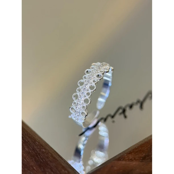 镀白金 蕾丝美学 高级感时尚复古开口可调节戒指J1957