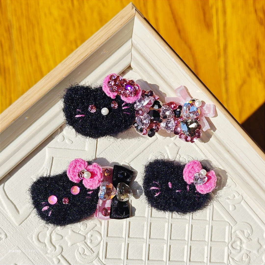 黑色猫猫闪钻宠物发夹马尔济斯约克夏西施发饰头花