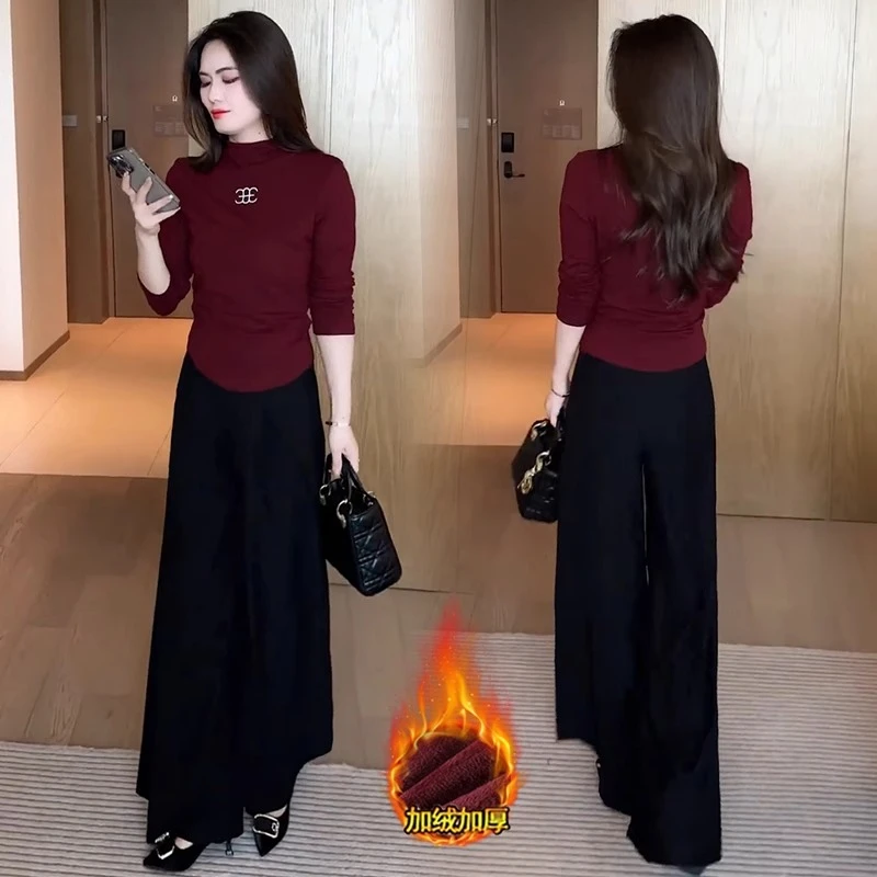 2024秋季新款高领长袖T恤女士内搭修身显瘦小个子刺绣洋气打底衫