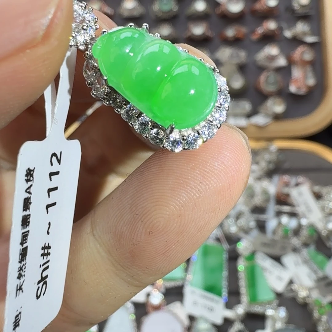 翡翠银S925镶嵌戒指天然缅甸翡翠A货