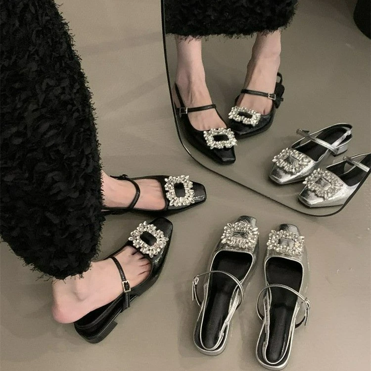 单鞋黑色玛丽珍法式粗跟方头漆皮高跟鞋小香风时尚百搭夏季春季