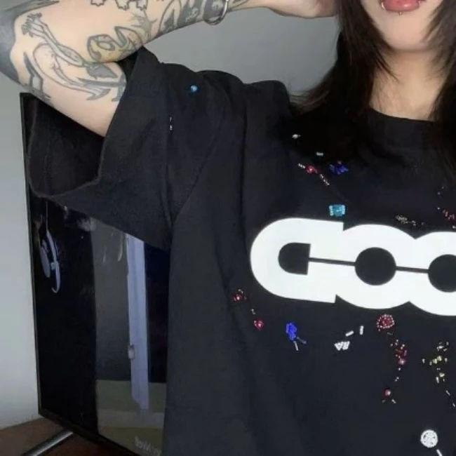 GOODBRAND 彩虹糖果绣珠轻奢时尚高级感短袖T恤 基础百搭男女同款
