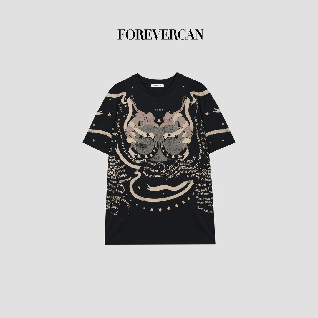 FOREVERCAN“希腊街头“复古龙图腾百搭短袖T恤裙SD23336
