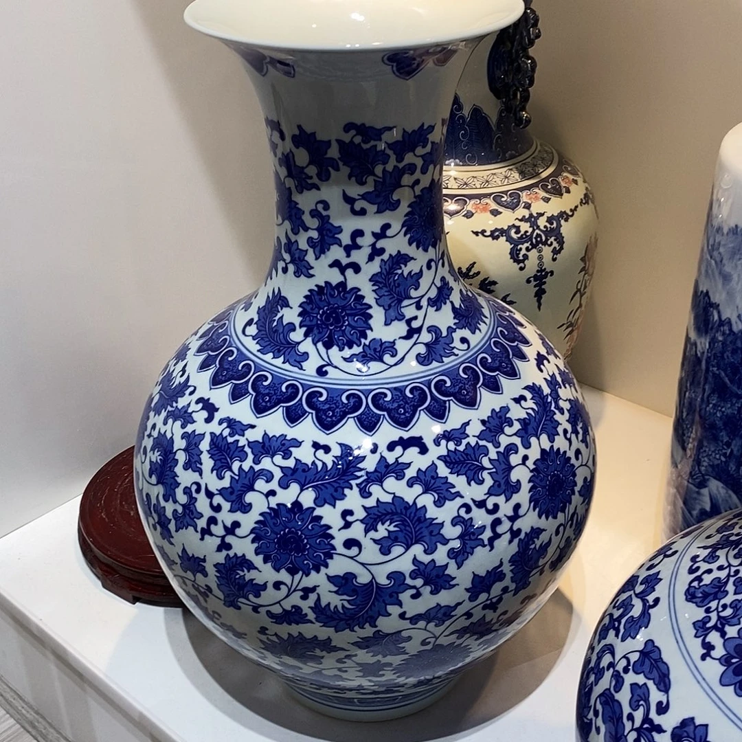 陶摆件50cm青花如意纹赏瓶