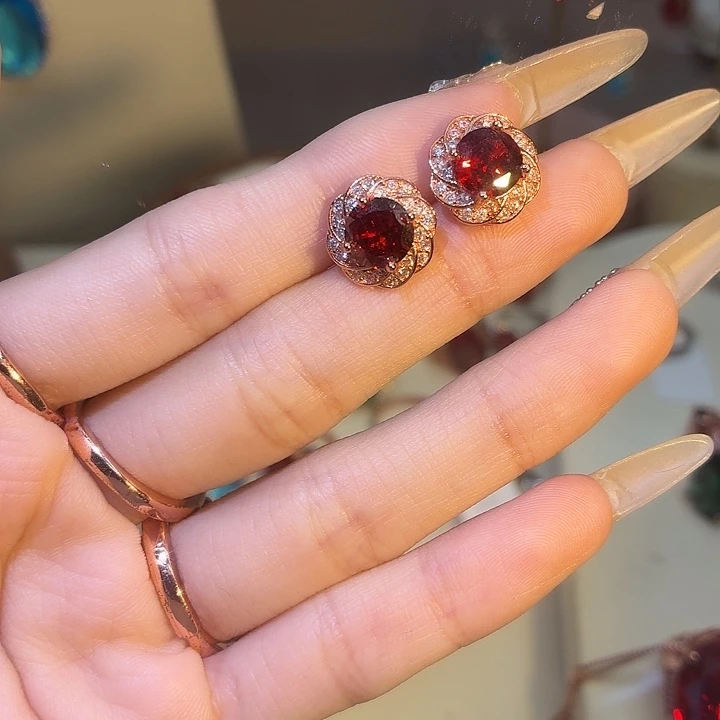 合成立方氧化锆合金玫瑰花耳钉