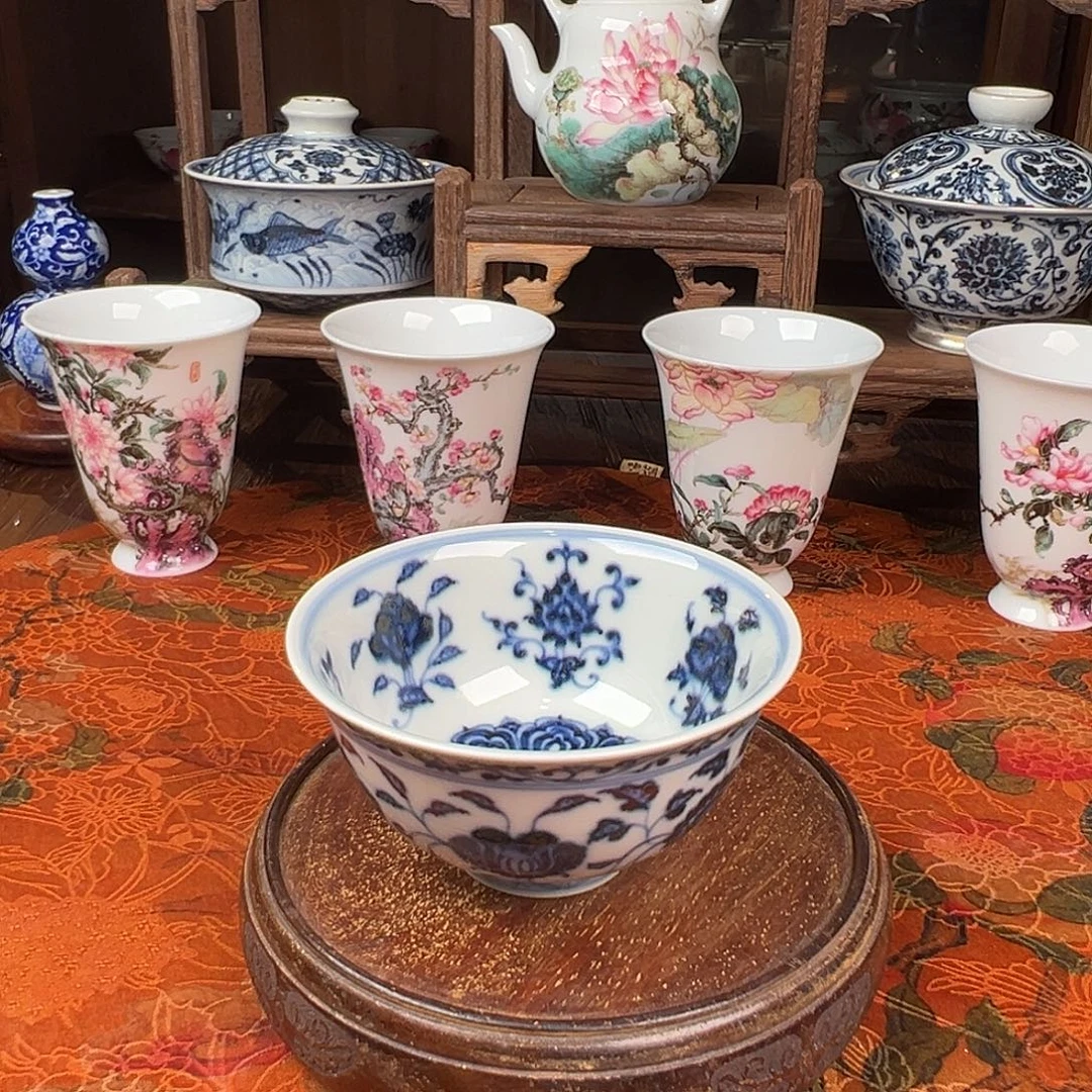 瓷杯子元煦窑十二花卉撇口杯