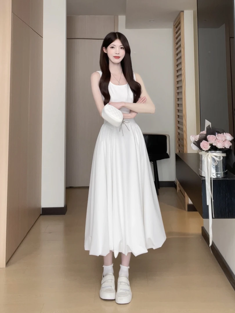 清仓71-72白月光花苞裙夏季显瘦裙子收腰纯色连衣裙 B251Q0691