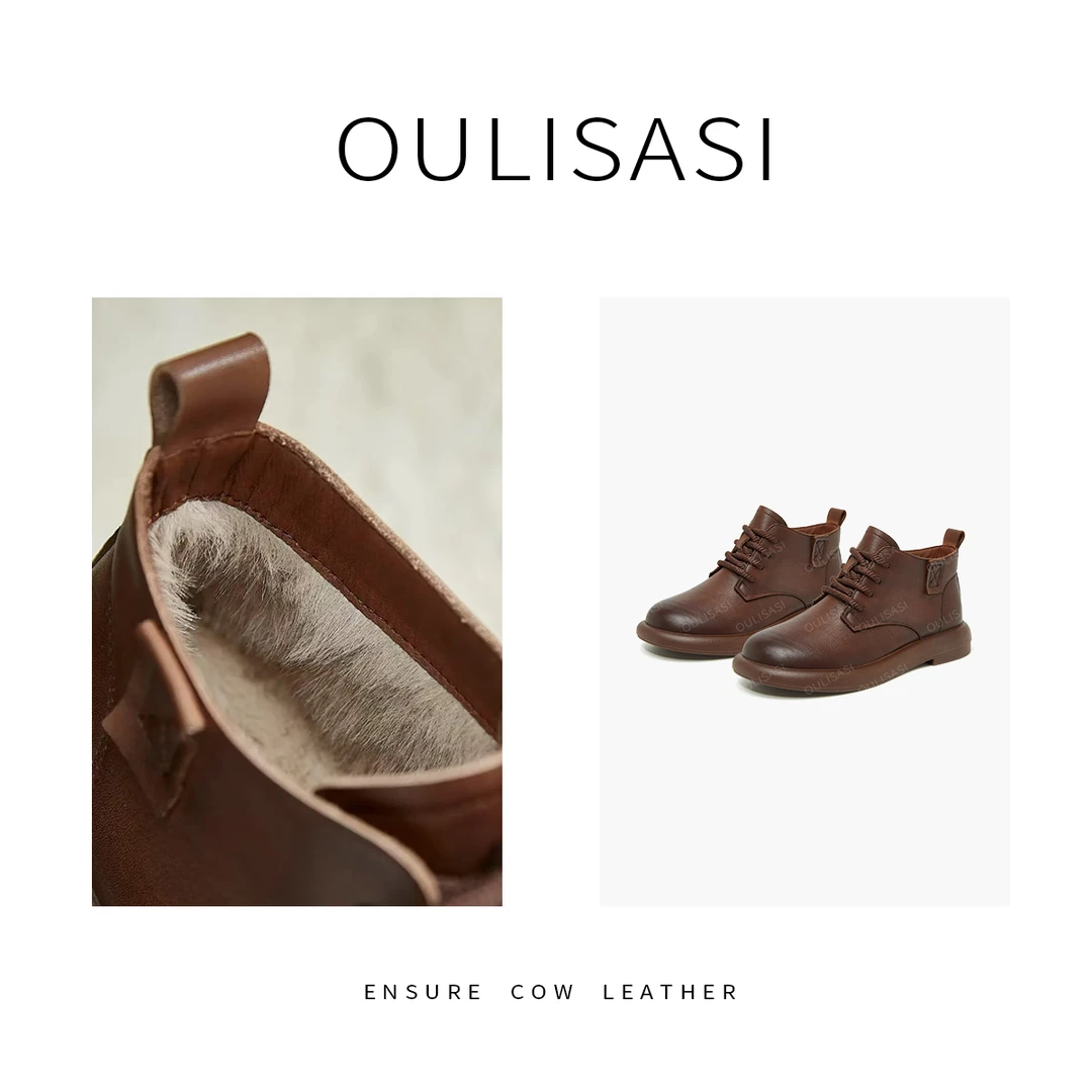 [男女情侣]头层牛皮马丁靴2024系带英伦风复古手工加绒短靴轻便好