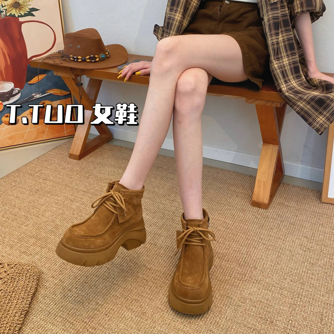 【琥珀流光】厚底户外马丁鞋女2025秋季复古英伦高跟系带套筒靴子女