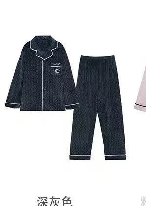 琦欣家黑法斗海岛绒提花加厚保暖家居服套装男款