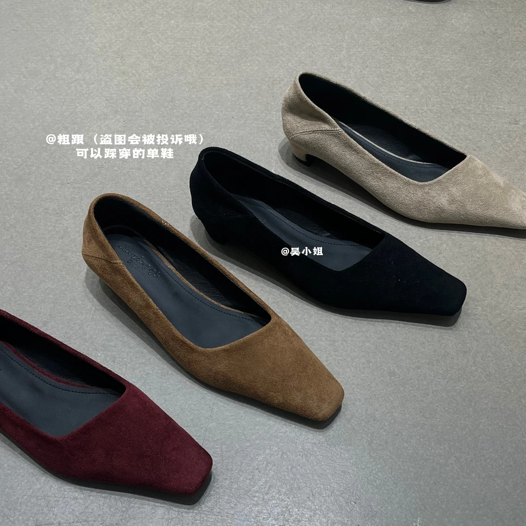 2025秋季新款粗跟方头浅口软底高跟女鞋气质时尚百搭舒适通勤单鞋