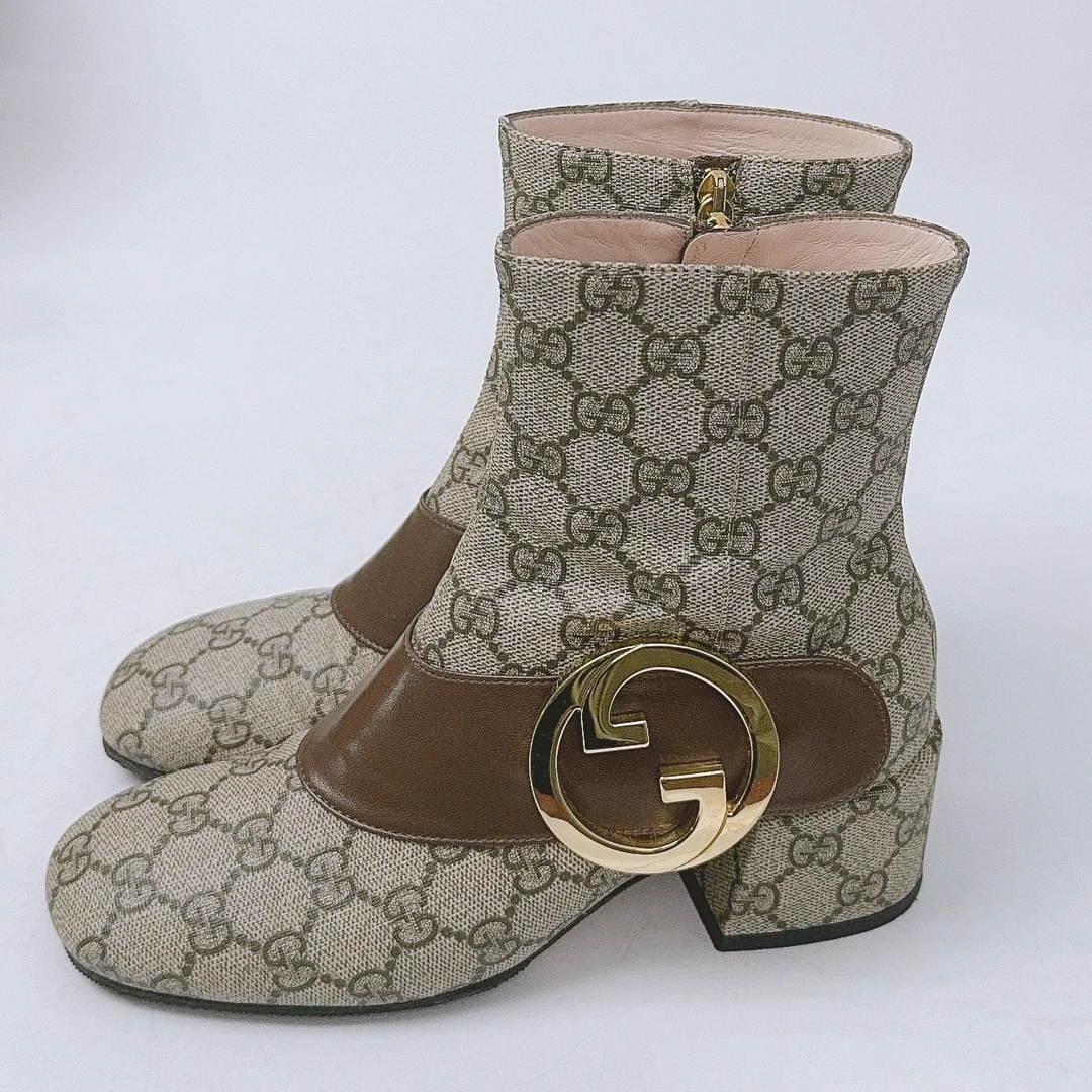 95新 GUCCI/古驰 35.5码/Gucci/古驰 满印老花短靴/98新/lz00261