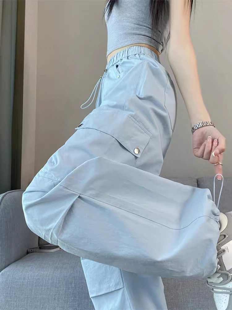 工装裤女春夏2025新款高腰宽松休闲小个子阔腿裤美式运动裤A108